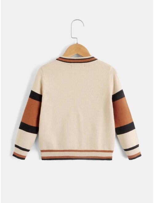 SHEIN Toddler Boys Colorblock Cable Knit Cardigan
