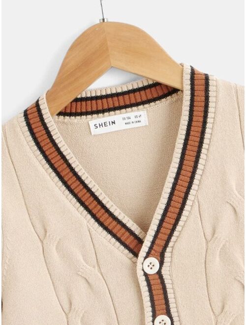 SHEIN Toddler Boys Colorblock Cable Knit Cardigan
