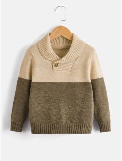 Toddler Boys Two Tone Shawl Collar Sweater