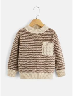 Toddler Boys Pocket Front Contrast Trim Sweater