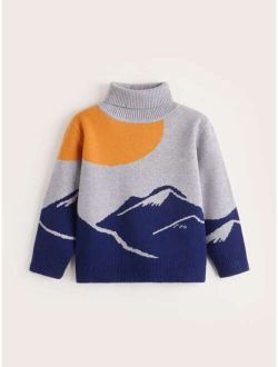 Toddler Boys Turtleneck Mountain Pattern Sweater