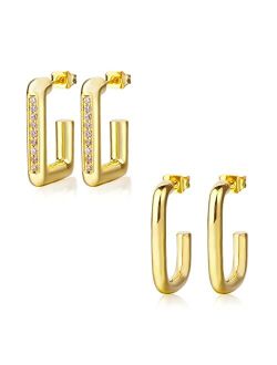 CARITATE Gold Hoop Earrings For Women(2 PAIRS), Chunky Gold Hoop Earrings For Women Trendy, 14K Gold Hypoallergenic Earrings, Lightweight Gold Huggie Hoop Earrings Sets F
