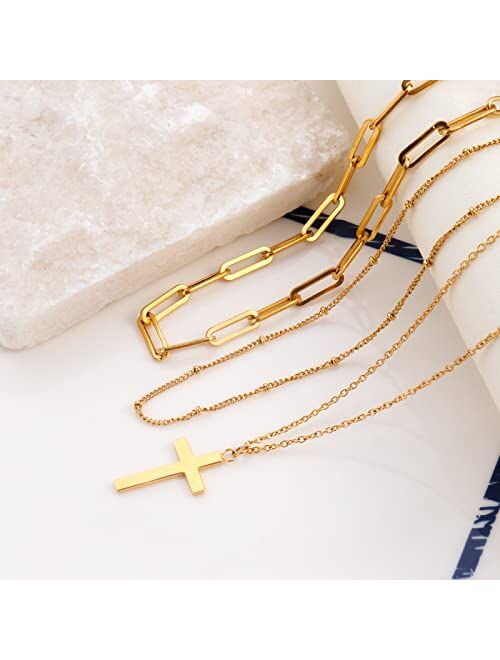 CARITATE Gold Cross Necklace For Women Trendy, Dainty Cross 18K Gold Layered Necklaces For Women, 18K Gold Plated Women Cross Necklace