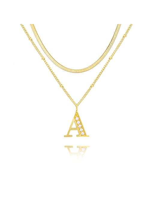 CARITATE Dainty Diamond Initial Necklaces For Women Trendy, 14K Gold Chain Layered Necklaces For Women With Initial Pendant Necklace, Personalized Gold letter Necklace Gi