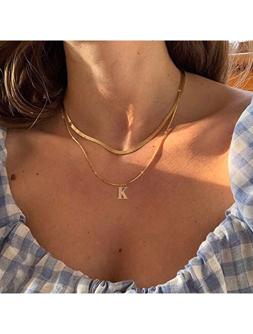 CARITATE Dainty Diamond Initial Necklaces For Women Trendy, 14K Gold Chain Layered Necklaces For Women With Initial Pendant Necklace, Personalized Gold letter Necklace Gi