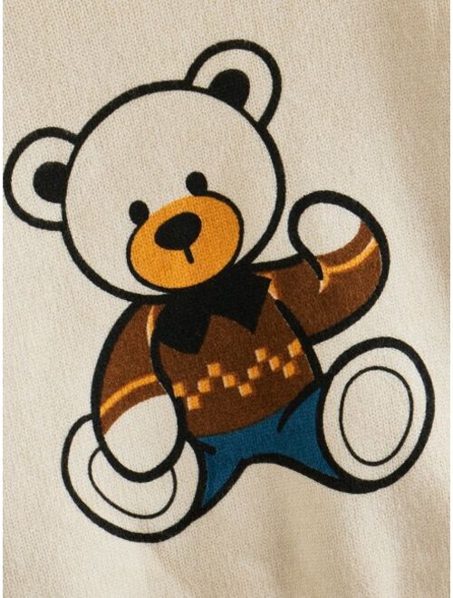 SHEIN Toddler Boys Bear Pattern Sweater