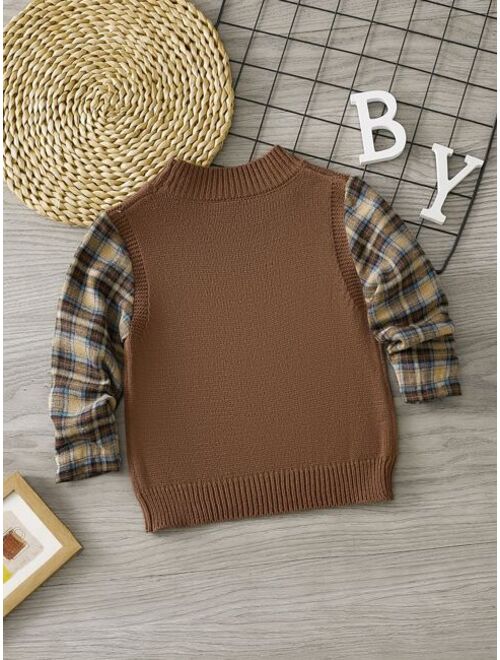 Shein Toddler Boys Plaid Pattern 2 In 1 Sweater