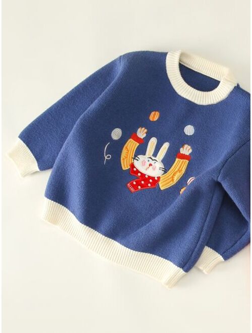 Shein Toddler Boys Cartoon Embroidery Sweater