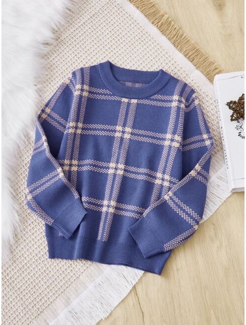 Shein Toddler Boys Plaid Pattern Sweater