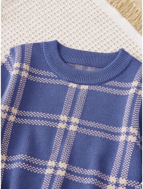 Shein Toddler Boys Plaid Pattern Sweater