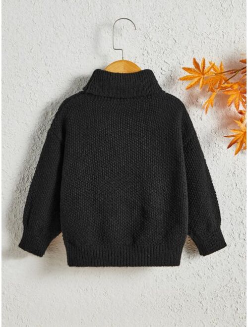 Shein Toddler Boys Cable Knit Turtleneck Drop Shoulder Sweater