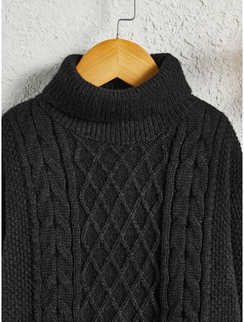 Shein Toddler Boys Cable Knit Turtleneck Drop Shoulder Sweater