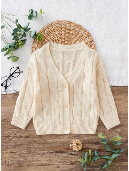 Shein Toddler Boys Cable Knit Button Front Cardigan