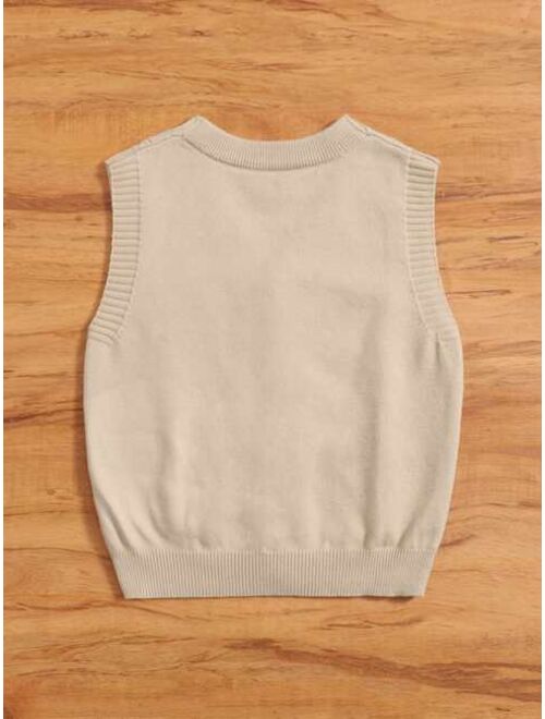 Shein Toddler Boys Argyle Pattern Cable Knit Vest Cardigan