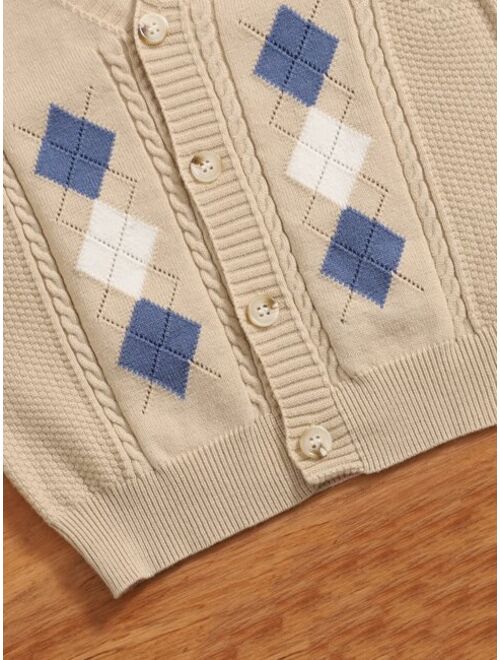 Shein Toddler Boys Argyle Pattern Cable Knit Vest Cardigan