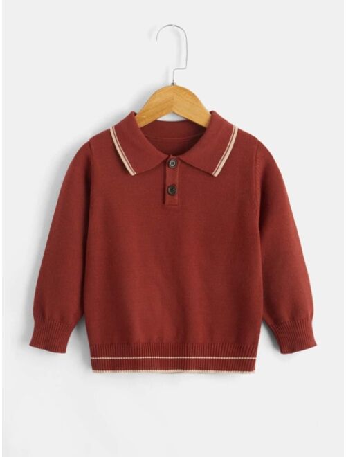 Shein Toddler Boys Contrast Trim Polo Neck Sweater