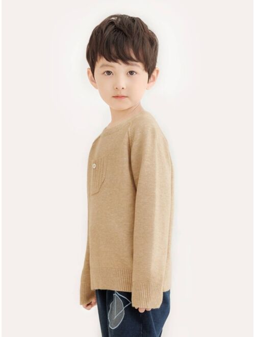 Shein Toddler Boys 1pc Pocket Front Raglan Sleeve Sweater