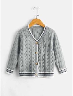 Toddler Boys Cable Knit Contrast Trim Cardigan