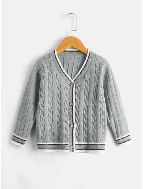 Shein Toddler Boys Cable Knit Contrast Trim Cardigan