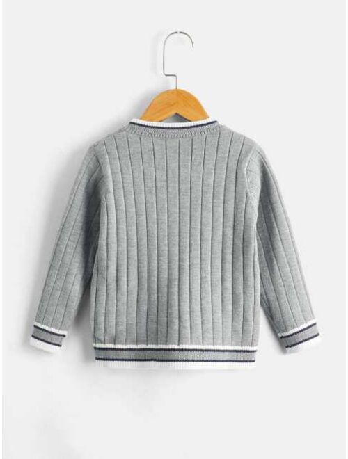 Shein Toddler Boys Cable Knit Contrast Trim Cardigan