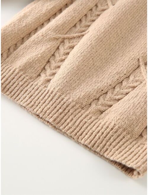 Shein Toddler Boys Turtleneck Raglan Sleeve Cable Knit Sweater