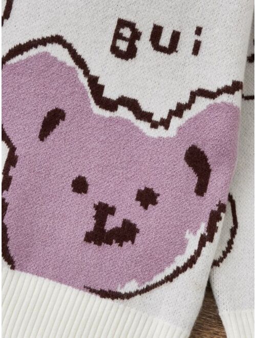 Shein Toddler Boys Letter Bear Pattern Sweater