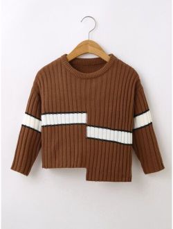 Toddler Boys Stripe Pattern Asymmetrical Hem Drop Shoulder Sweater