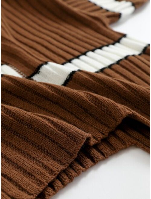 Shein Toddler Boys Stripe Pattern Asymmetrical Hem Drop Shoulder Sweater