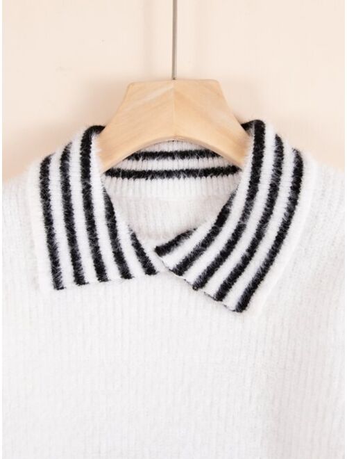 Shein Toddler Boys Striped Trim Fuzzy Sweater
