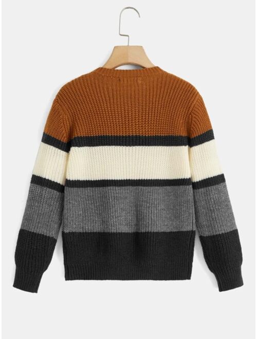 SHEIN Boys Colorblock Drop Shoulder Sweater