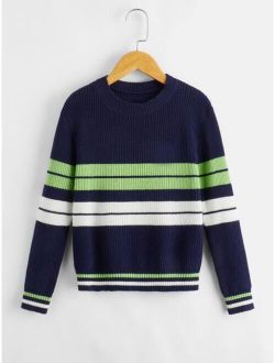Boys Striped Pattern Color Block Sweater