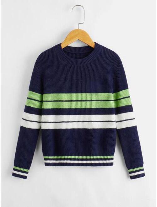 Shein Boys Striped Pattern Color Block Sweater