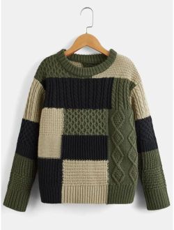 Boys Color Block Drop Shoulder Sweater