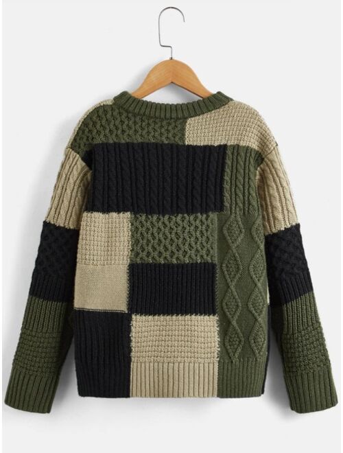 Shein Boys Color Block Drop Shoulder Sweater