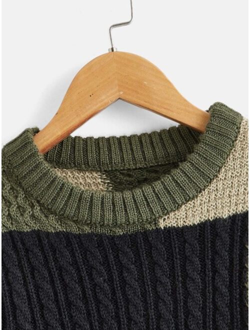 Shein Boys Color Block Drop Shoulder Sweater