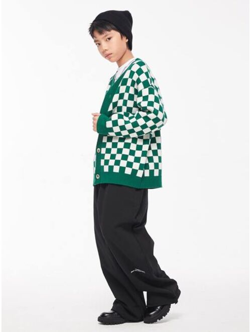 Shein Boys Checkered Pattern Drop Shoulder Cardigan