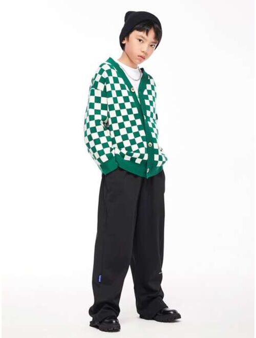 Shein Boys Checkered Pattern Drop Shoulder Cardigan