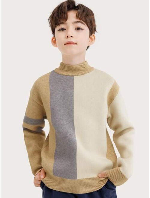 Shein Boys Colorblock Mock Neck Sweater