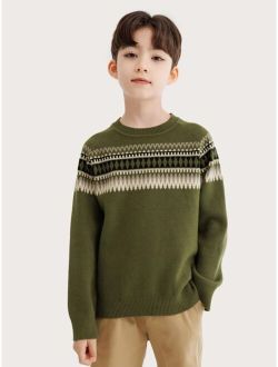 Boys Geo Pattern Raglan Sleeve Sweater