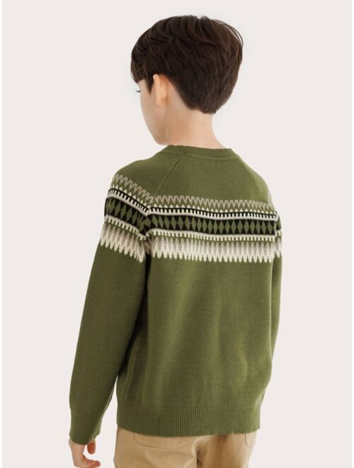 Shein Boys Geo Pattern Raglan Sleeve Sweater