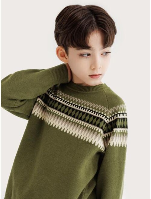 Shein Boys Geo Pattern Raglan Sleeve Sweater
