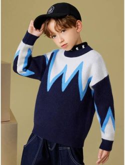 Boys Chevron Pattern Drop Shoulder Sweater