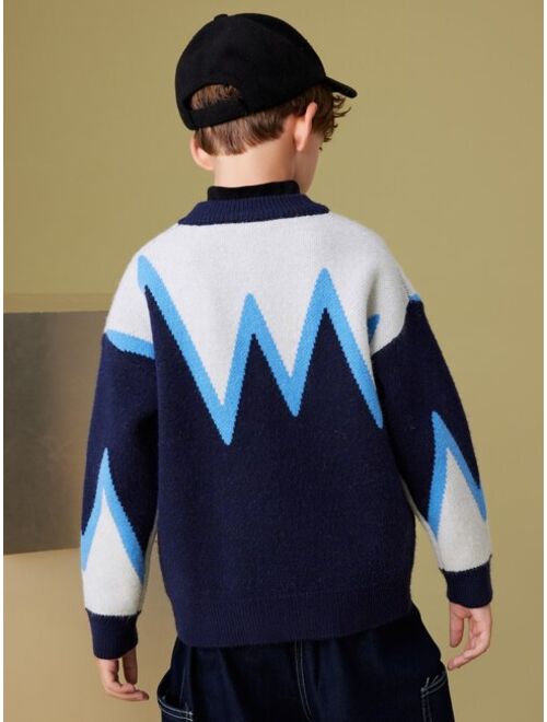 Shein Boys Chevron Pattern Drop Shoulder Sweater