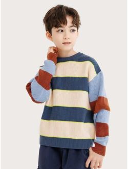 Boys Color Block Drop Shoulder Sweater