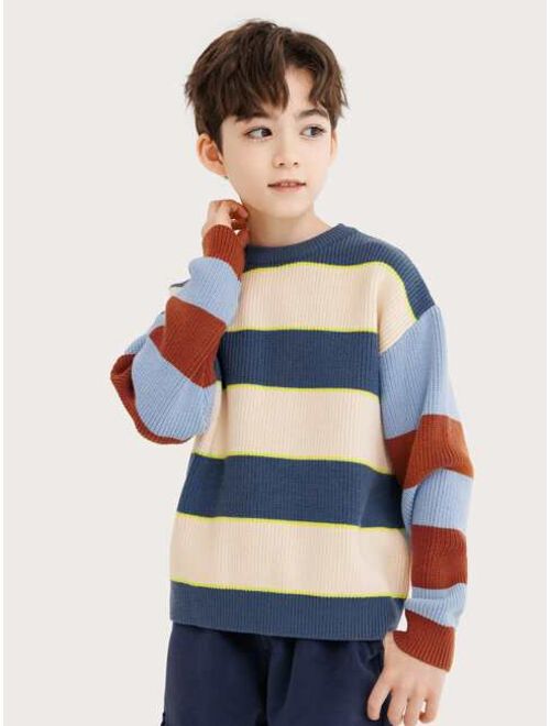 Shein Boys Color Block Drop Shoulder Sweater