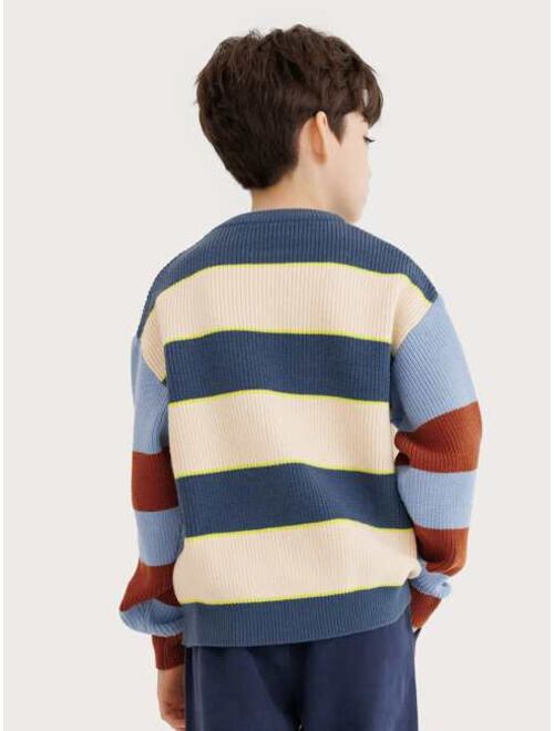Shein Boys Color Block Drop Shoulder Sweater