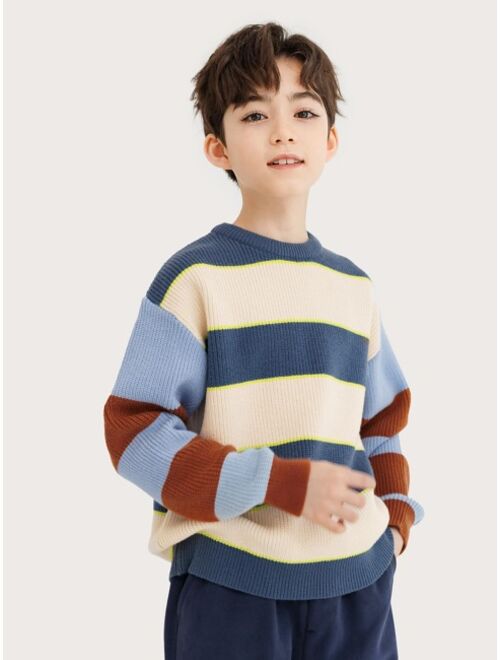 Shein Boys Color Block Drop Shoulder Sweater