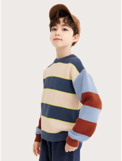 Shein Boys Color Block Drop Shoulder Sweater
