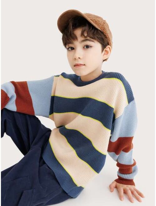 Shein Boys Color Block Drop Shoulder Sweater