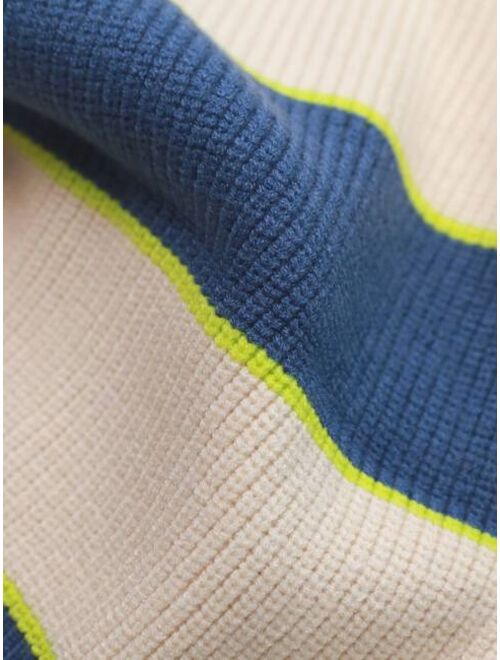 Shein Boys Color Block Drop Shoulder Sweater